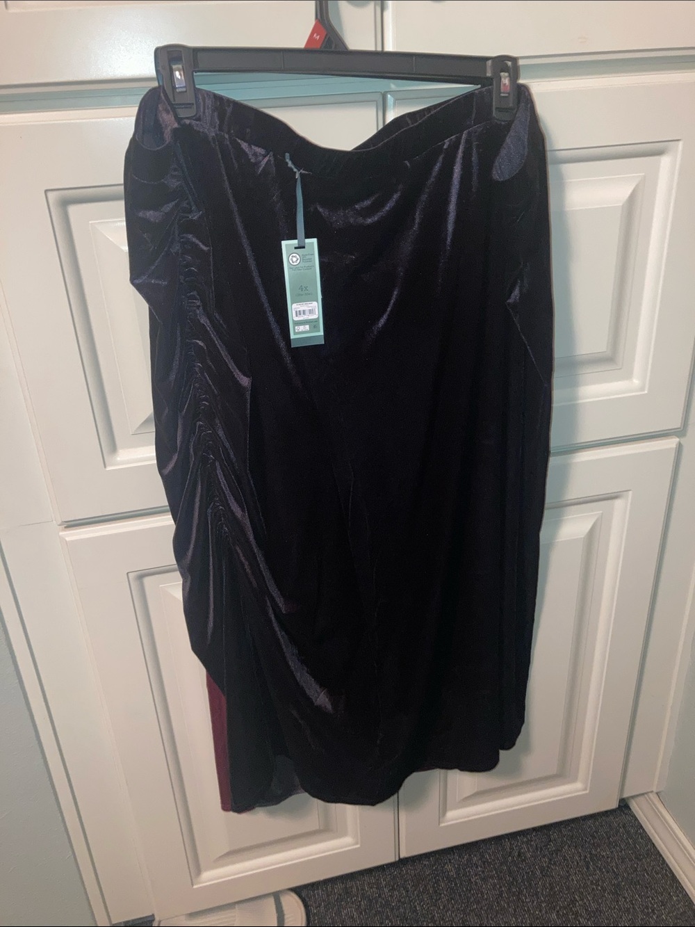 Black Velvet Ruched Midi Skirt